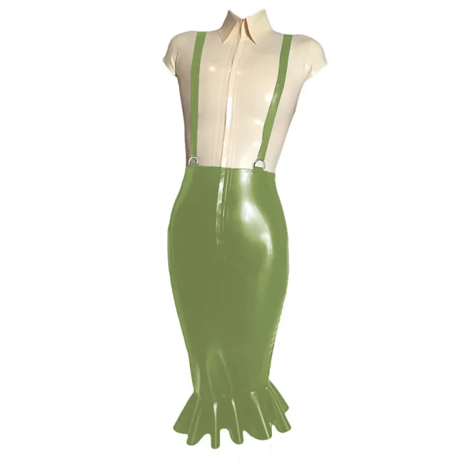 Elegant Women Knee-length Wrap PVC Shiny Skirt Fashion Strap Suspender Bodycon Fishtail Skirts Ladies Slim Fit Mermaid Skirts