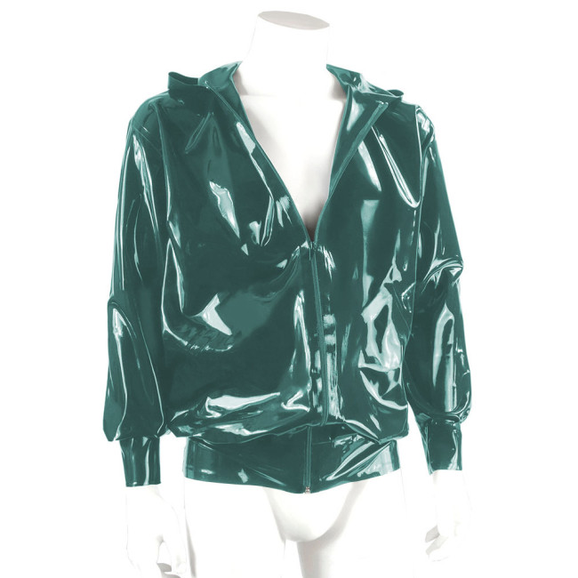 Fashion Wetlook Mens Jacket Coat Long Sleeve Zipper Hoodies Jackets Shiny Patent Leather Streetwear Male Casual Jacket Clubwear