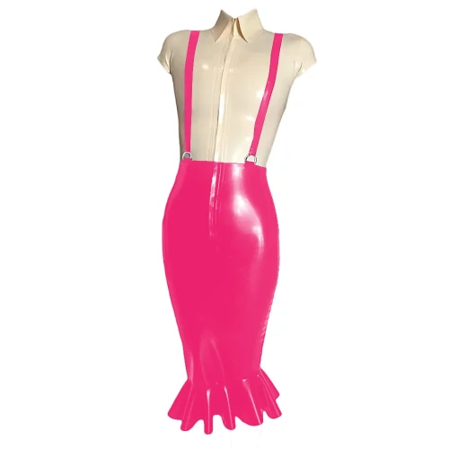 Elegant Women Knee-length Wrap PVC Shiny Skirt Fashion Strap Suspender Bodycon Fishtail Skirts Ladies Slim Fit Mermaid Skirts