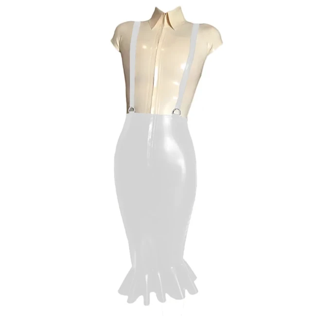 Elegant Women Knee-length Wrap PVC Shiny Skirt Fashion Strap Suspender Bodycon Fishtail Skirts Ladies Slim Fit Mermaid Skirts