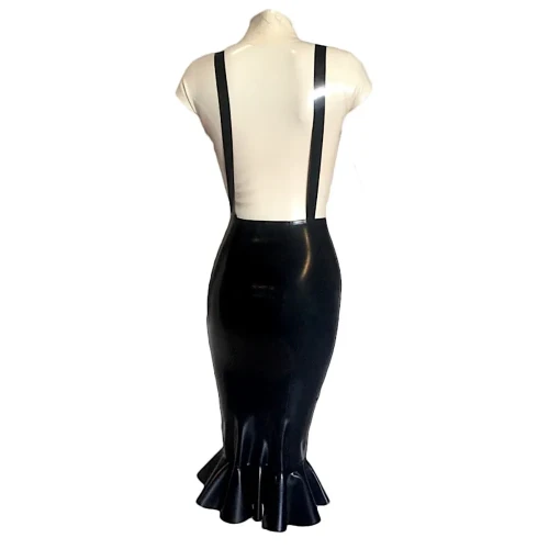 Elegant Women Knee-length Wrap PVC Shiny Skirt Fashion Strap Suspender Bodycon Fishtail Skirts Ladies Slim Fit Mermaid Skirts