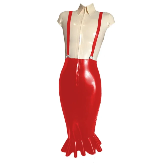 Elegant Women Knee-length Wrap PVC Shiny Skirt Fashion Strap Suspender Bodycon Fishtail Skirts Ladies Slim Fit Mermaid Skirts