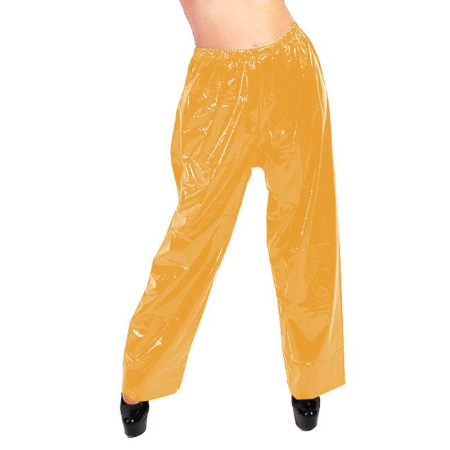 PVC Glossy Leather Wide Leg Pants Fashion High Waist Loose Solid Straight Pants Elastic Waistband Trousers Casual Street Bottoms