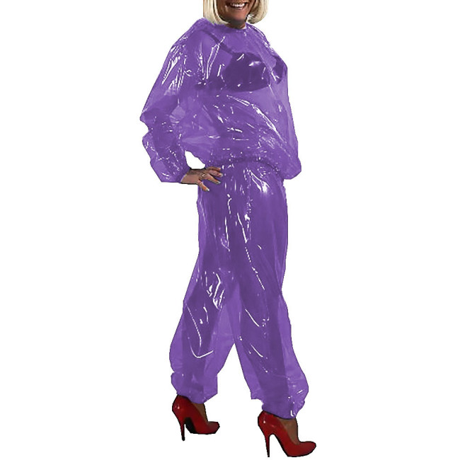 Sissy Sexy Transparent Pant Sets Clear PVC Plastic Round Neck Pullover Top and Long Loose Pants Unisex Exotic Nightclub Outfits