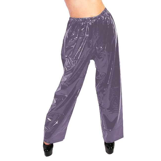 PVC Glossy Leather Wide Leg Pants Fashion High Waist Loose Solid Straight Pants Elastic Waistband Trousers Casual Street Bottoms