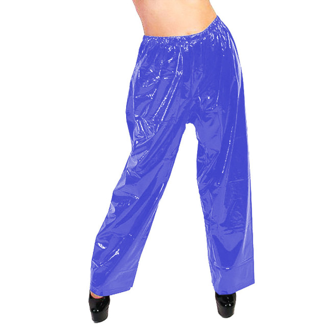 PVC Glossy Leather Wide Leg Pants Fashion High Waist Loose Solid Straight Pants Elastic Waistband Trousers Casual Street Bottoms