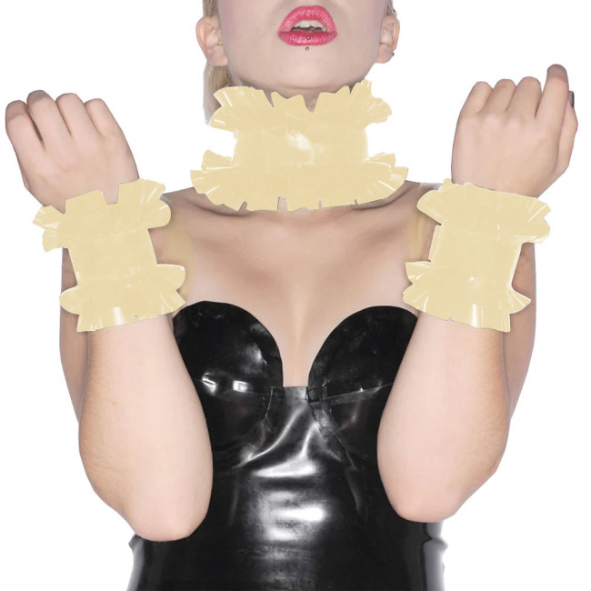 Glossy PVC Leather Ruffle Choker and Button-up Cuffs for Women Men Halloween Party Cosplay Accessories Sissy Maid Costume Custom