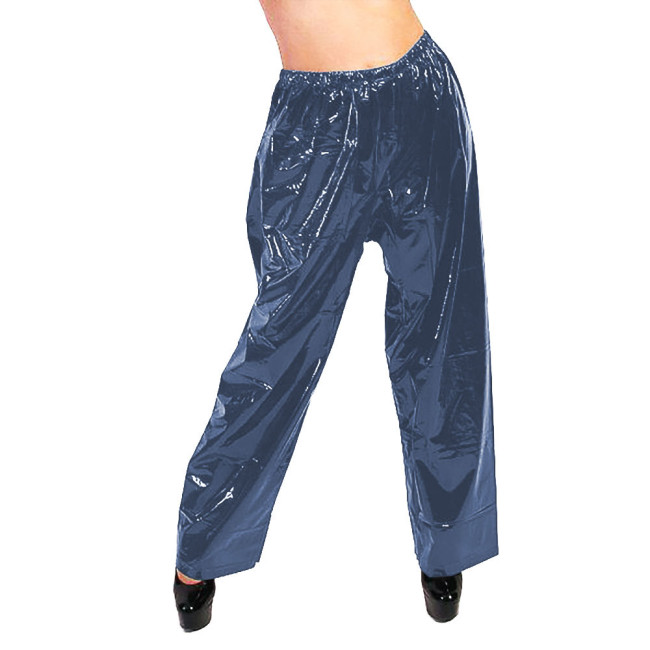 PVC Glossy Leather Wide Leg Pants Fashion High Waist Loose Solid Straight Pants Elastic Waistband Trousers Casual Street Bottoms