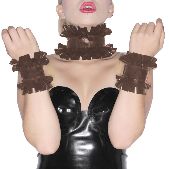 Glossy PVC Leather Ruffle Choker and Button-up Cuffs for Women Men Halloween Party Cosplay Accessories Sissy Maid Costume Custom