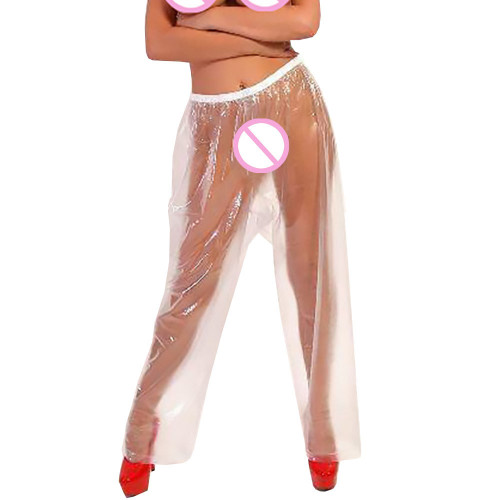 Sexy Exotic Transparent PVC Pants ABDL Adult Fetish Plastic Loose Trousers Private Party Clothing Elastic Waistband Leggings 7XL
