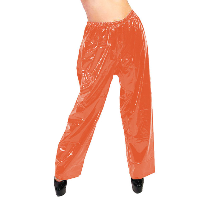 PVC Glossy Leather Wide Leg Pants Fashion High Waist Loose Solid Straight Pants Elastic Waistband Trousers Casual Street Bottoms