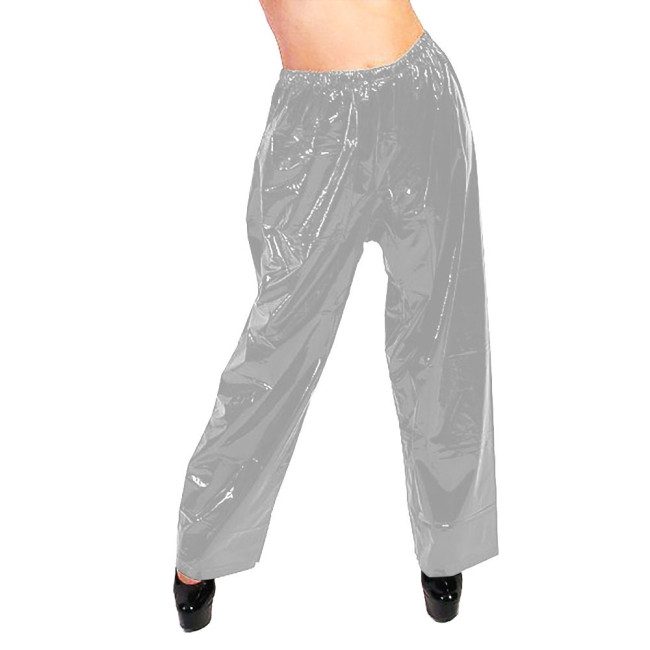 PVC Glossy Leather Wide Leg Pants Fashion High Waist Loose Solid Straight Pants Elastic Waistband Trousers Casual Street Bottoms