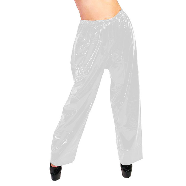 PVC Glossy Leather Wide Leg Pants Fashion High Waist Loose Solid Straight Pants Elastic Waistband Trousers Casual Street Bottoms