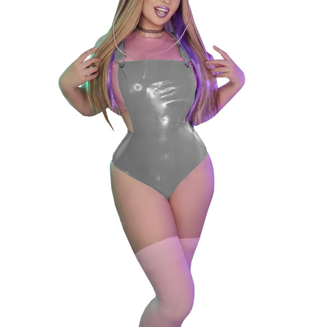 Women Latex Look Overall Red Shiny Leather Catsuit One-piece High-cut Bodycon Tights Jumpsuit Club Stage Pole Dance Suit 7XL