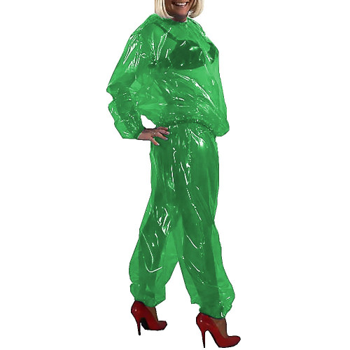 Sissy Sexy Transparent Pant Sets Clear PVC Plastic Round Neck Pullover Top and Long Loose Pants Unisex Exotic Nightclub Outfits