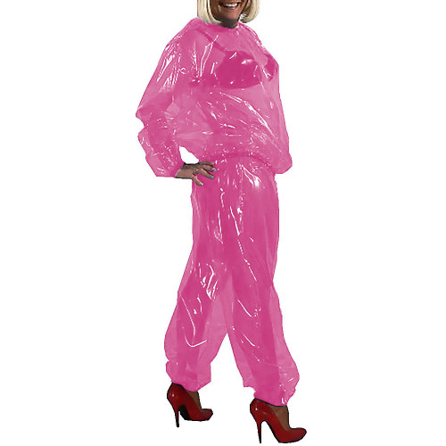 Sissy Sexy Transparent Pant Sets Clear PVC Plastic Round Neck Pullover Top and Long Loose Pants Unisex Exotic Nightclub Outfits