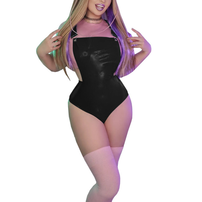 Women Latex Look Overall Red Shiny Leather Catsuit One-piece High-cut Bodycon Tights Jumpsuit Club Stage Pole Dance Suit 7XL