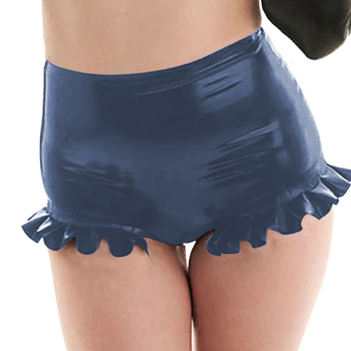 Wetlook PVC Leather Shorts High Waist Ruffles Sexy Hot Pant Shiny Party Slim Casual Shorts Exotic Bottoms Fetish Sissy Lingerie