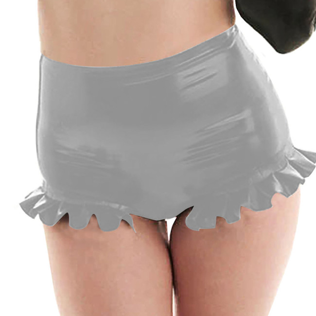 Wetlook PVC Leather Shorts High Waist Ruffles Sexy Hot Pant Shiny Party Slim Casual Shorts Exotic Bottoms Fetish Sissy Lingerie
