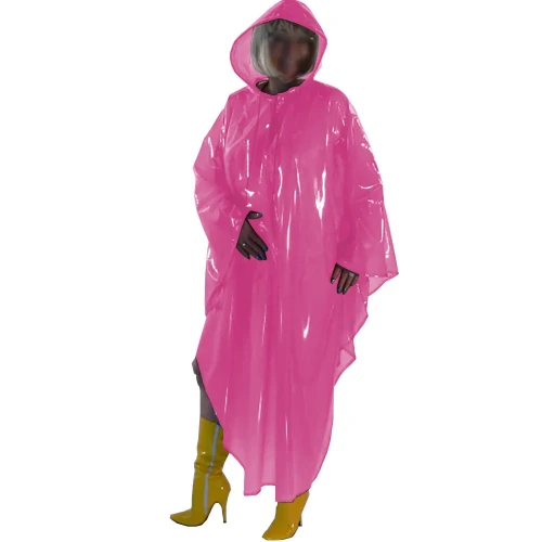 PVC Plastic Ponchos with Hood Mens Womens See Through Sleeveless Capes Party Cosplay Costume Zipper Crossdress Transparent Coats