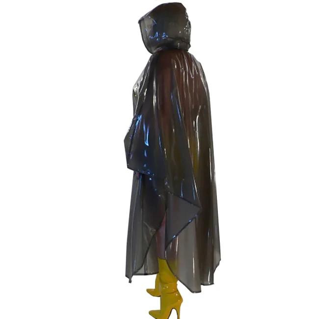PVC Plastic Ponchos with Hood Mens Womens See Through Sleeveless Capes Party Cosplay Costume Zipper Crossdress Transparent Coats