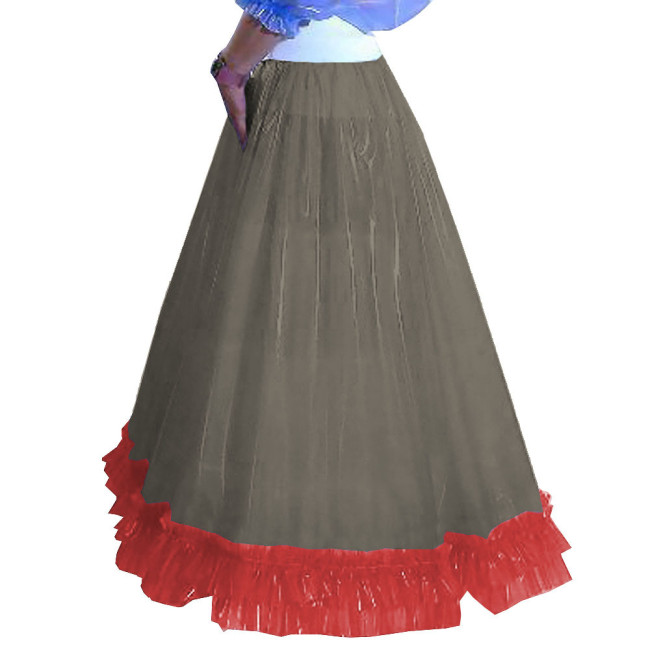 Party Big Swing Skirt Sissy Fetish Plastic Pleated Ankle-length Skirts Exotic Transparent PVC Club Long Skirts with Ruffles