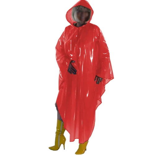 PVC Plastic Ponchos with Hood Mens Womens See Through Sleeveless Capes Party Cosplay Costume Zipper Crossdress Transparent Coats