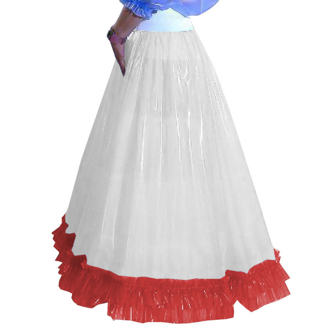 Party Big Swing Skirt Sissy Fetish Plastic Pleated Ankle-length Skirts Exotic Transparent PVC Club Long Skirts with Ruffles
