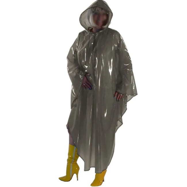 PVC Plastic Ponchos with Hood Mens Womens See Through Sleeveless Capes Party Cosplay Costume Zipper Crossdress Transparent Coats