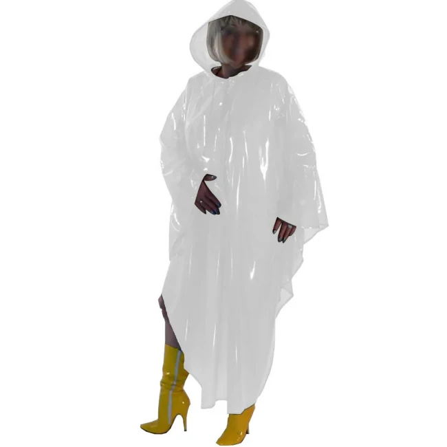 PVC Plastic Ponchos with Hood Mens Womens See Through Sleeveless Capes Party Cosplay Costume Zipper Crossdress Transparent Coats