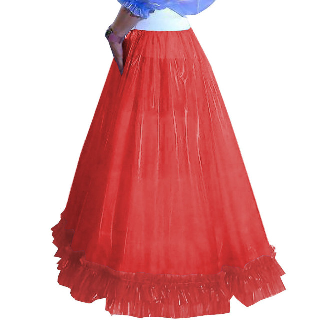 Party Big Swing Skirt Sissy Fetish Plastic Pleated Ankle-length Skirts Exotic Transparent PVC Club Long Skirts with Ruffles