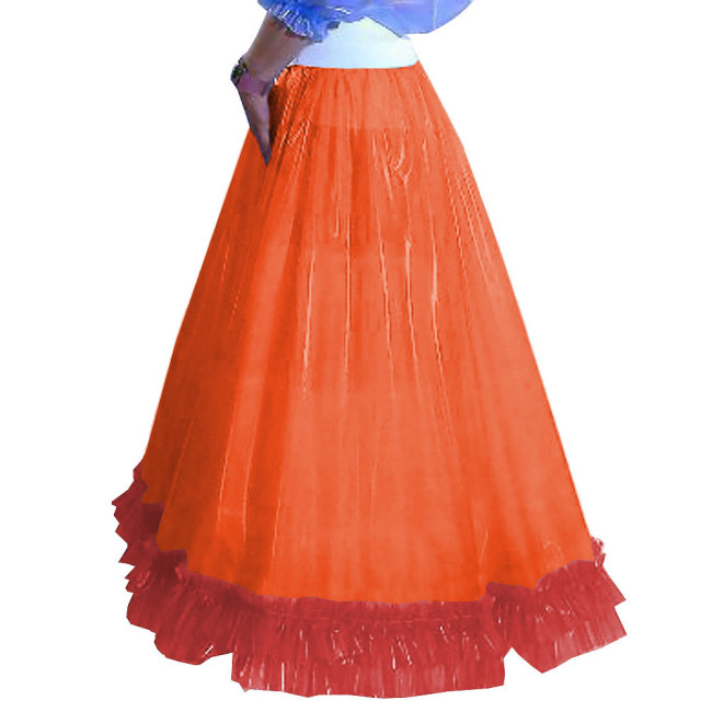 Party Big Swing Skirt Sissy Fetish Plastic Pleated Ankle-length Skirts Exotic Transparent PVC Club Long Skirts with Ruffles
