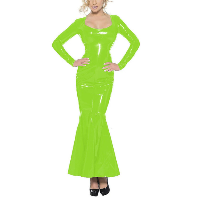 Elegant Sexy Dress Female Punk Trumpet Suqare Neck Bodycon Dress Long Sleeve Elegant Slim Fit Fishtail Skirt Dress Party Clubwea