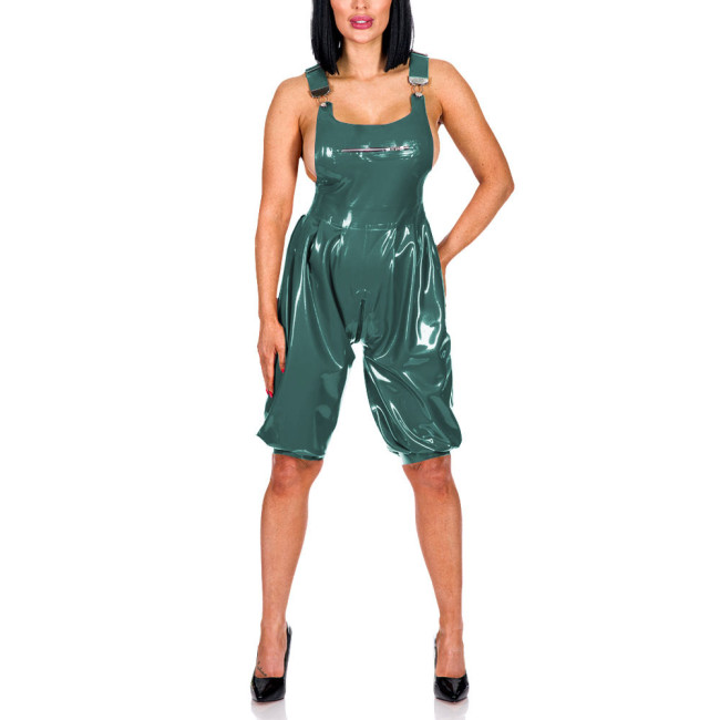 New Fashion Suspenders Pants Patent Leather Bust Zipper Overall Adjustable Suspenders Zipper Crotch Jumpsuit PVC Romper