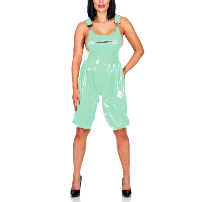 New Fashion Suspenders Pants Patent Leather Bust Zipper Overall Adjustable Suspenders Zipper Crotch Jumpsuit PVC Romper