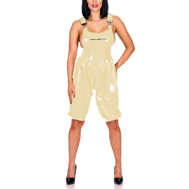 New Fashion Suspenders Pants Patent Leather Bust Zipper Overall Adjustable Suspenders Zipper Crotch Jumpsuit PVC Romper