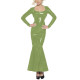 Elegant Sexy Dress Female Punk Trumpet Suqare Neck Bodycon Dress Long Sleeve Elegant Slim Fit Fishtail Skirt Dress Party Clubwea