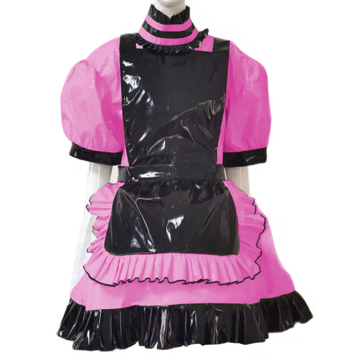 Men's Sissy French Maid Costume Ruffle Satin Puff Sleeve Mini Dress Japanese Animie Cosplay Fancy Dress Crossdresser Pajamas