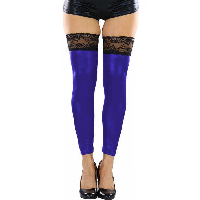 Sexy Overknee Wetlook Stockings Shiny Metallic Sexy Footless Thigh Highs Sexy Black Lace Hosiery Nighclub Lingerie Cosplay 7XL