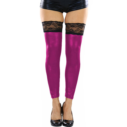 Sexy Overknee Wetlook Stockings Shiny Metallic Sexy Footless Thigh Highs Sexy Black Lace Hosiery Nighclub Lingerie Cosplay 7XL