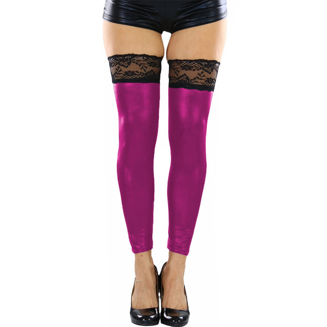 Sexy Overknee Wetlook Stockings Shiny Metallic Sexy Footless Thigh Highs Sexy Black Lace Hosiery Nighclub Lingerie Cosplay 7XL