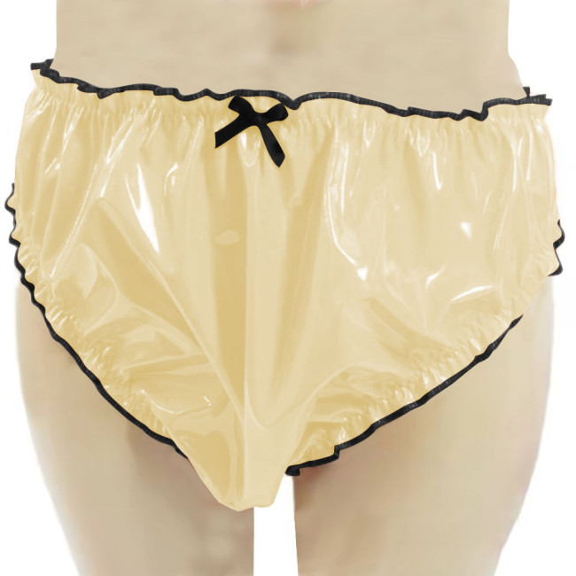 Womens Patent Leather Open Crotch Panties Wetlook Sexy Briefs Sissy Lingerie V-Back Latex Look Thongs with Bow Underwear  7XL