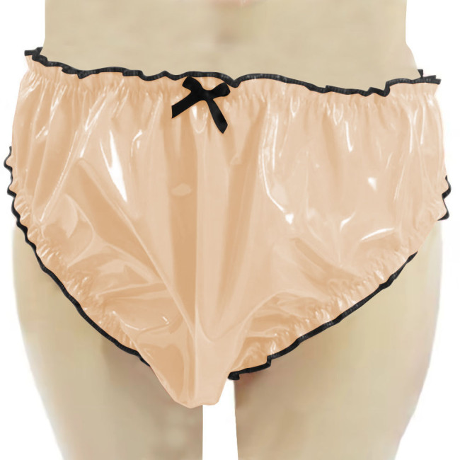 Womens Patent Leather Open Crotch Panties Wetlook Sexy Briefs Sissy Lingerie V-Back Latex Look Thongs with Bow Underwear  7XL