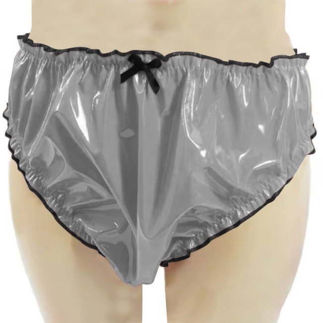 Womens Patent Leather Open Crotch Panties Wetlook Sexy Briefs Sissy Lingerie V-Back Latex Look Thongs with Bow Underwear  7XL