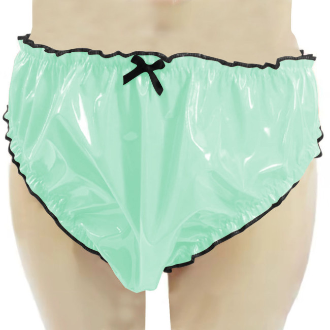 Womens Patent Leather Open Crotch Panties Wetlook Sexy Briefs Sissy Lingerie V-Back Latex Look Thongs with Bow Underwear  7XL