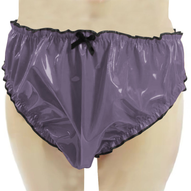 Womens Patent Leather Open Crotch Panties Wetlook Sexy Briefs Sissy Lingerie V-Back Latex Look Thongs with Bow Underwear  7XL