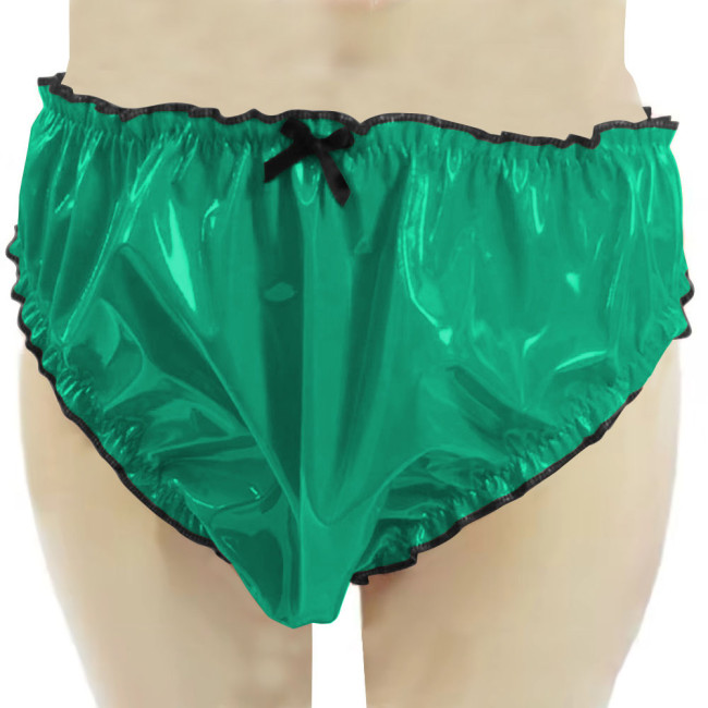 Womens Patent Leather Open Crotch Panties Wetlook Sexy Briefs Sissy Lingerie V-Back Latex Look Thongs with Bow Underwear  7XL