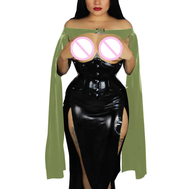 Exotic Cape Bolero Elegant Sexy Long Flowy Sleeves Club Tops Wetlook Patent Leather Croped Jackets Shiny Cocktail Party Costume