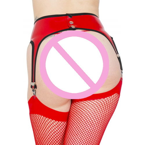 Wetlook Sexy PVC Shiny Mini Garter Belt Novelty PU Leather Suspender Belt with Metal Clips Exotic Harness Lingerie Clubwear 7XL