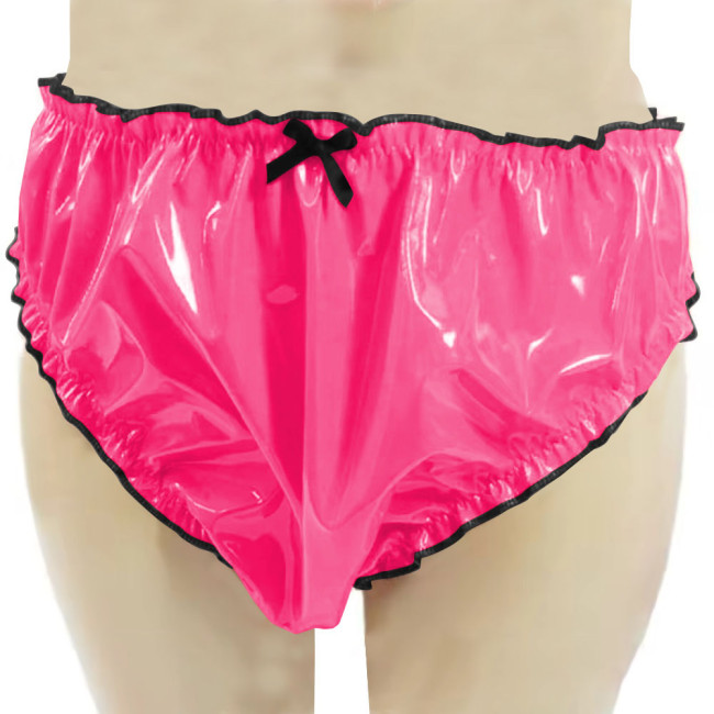 Womens Patent Leather Open Crotch Panties Wetlook Sexy Briefs Sissy Lingerie V-Back Latex Look Thongs with Bow Underwear  7XL